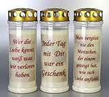 Kerzen Junglas Grabkerzen 3er Set mit Spruch, Größe 21x7,5 cm - Brenndauer ca. 7 Tage je Grablicht – 3906 – Elegante Gedenkkerzen, Trauerkerzen aus Deutschland