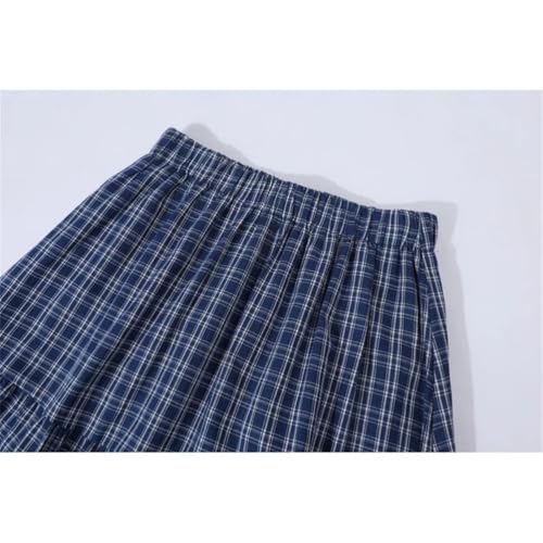 Women Spliced Plaid Skirt Vintage Loose Elastic Waist A Line Folds Fashion Long Skirts2