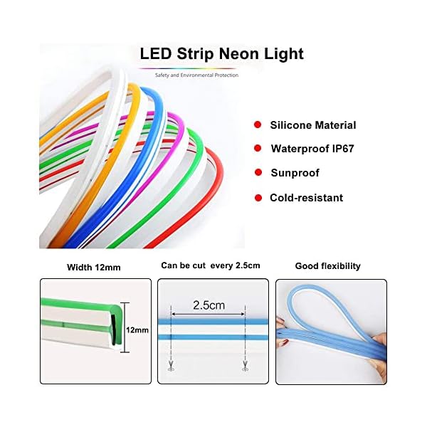 Ym e-bright led neon lights, 12v led neon rope light indoor outdoor, silicone 16. 4ft 600smd green led strip lights, led rope waterproof flexible for signboard bar home building decoration - image 6