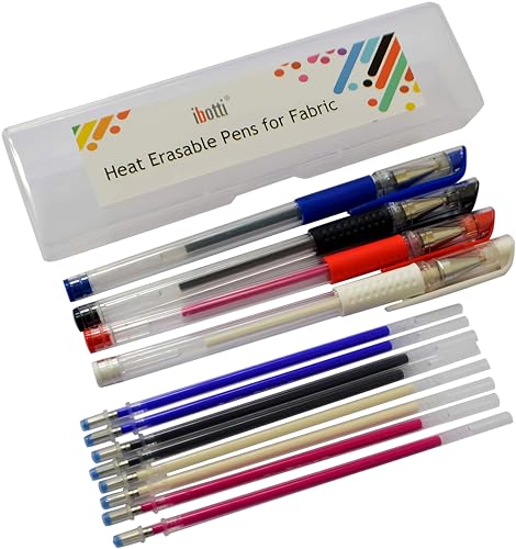 ibotti Heat Erase Pens for Fabric with 8 Free Refills for Quilting Sewing, 4 Colors Assorted Pack