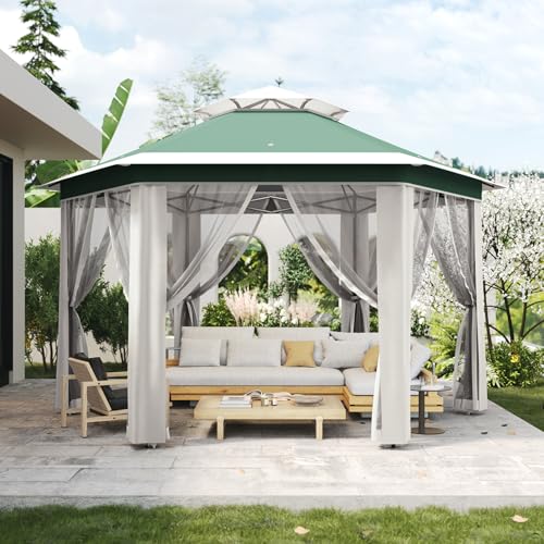 13'x13' Pop Up Gazebo Hexagonal Outdoor Canopy Tent with Mosquito