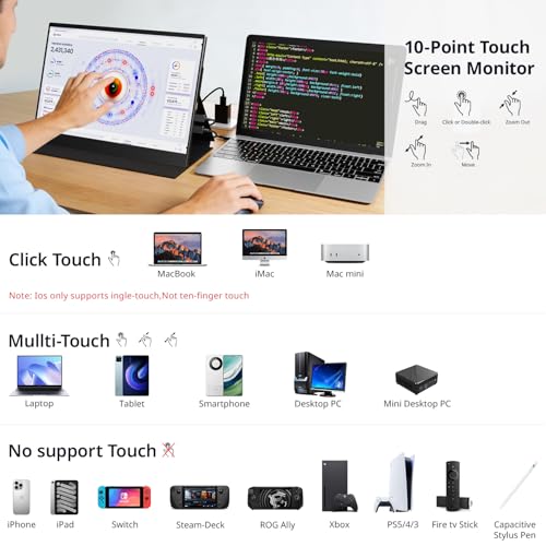 Image of AYY 4k Portable Monitor Touchscreen, 13.4 inch 3840x2160 Second Screen 100% sRGB,400cd HDR USB C Ultra Slim IPS Laptop Monitor, for Mac Switch