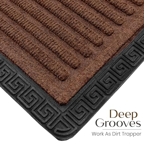 Image of Yellow Weaves 2 Pcs Door Mat for Home Entrance, Outdoor Rubber Mat - Non-Slip, Anti Skid Foot Mat, Dirt Trapper, Heavy-Duty, Weather-Resistant, Waterproof Doormat (40x60cms, Stripe,Brown Color)