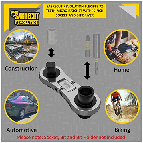 SabreCut 1 x MRSC08 Dual Drive Flex Smallest Mini Micro Ratchet 6.3mm HEX 1/4" Square Drive Stainless Steel Professional 72 Tooth Gear Tiny Hand Ratchet Wrench - Image 3