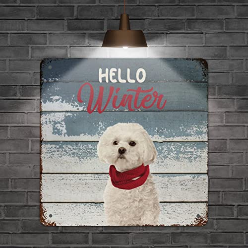 Plaque vintage en métal Hello Winter format carré rétro rustique - 2