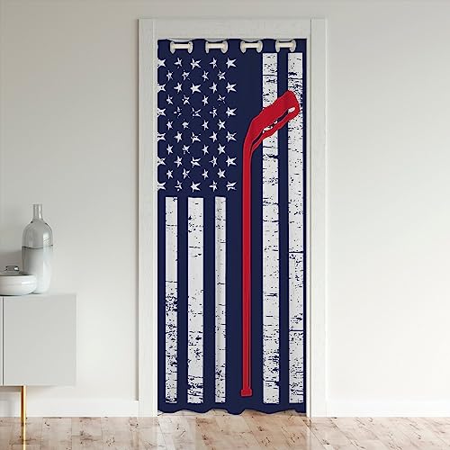 Erosebridal American Flag Door Curtain, Hockey Blackout Curtain, Sports Games Doorway Curtain for Kids Boys Teens Young Men, USA Federations Stars Stripe Dark Blue Door Drape, 1 Panel, 52