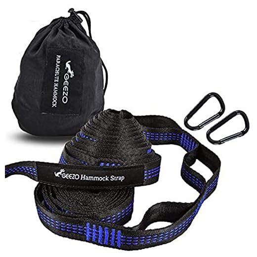 Geezo Hammock Straps, 40 Loops Combined with Two Extra Long 10ft XL Hammock Straps Heavy Duty Triple Stitched Non-Stretch Polyester Hammock Tree Straps (Holds up to 500Lbs) (Black)