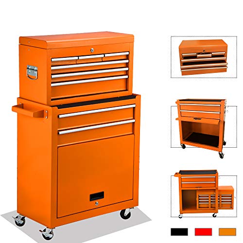 8-Drawer Rolling Tool Chest,Big Tool Chest and Tool Storage Cabinet,Tool Chest with 4 Wheels,Removable Portable Top Box with Lock Tool Chest for Garage and Warehouse (Orange)