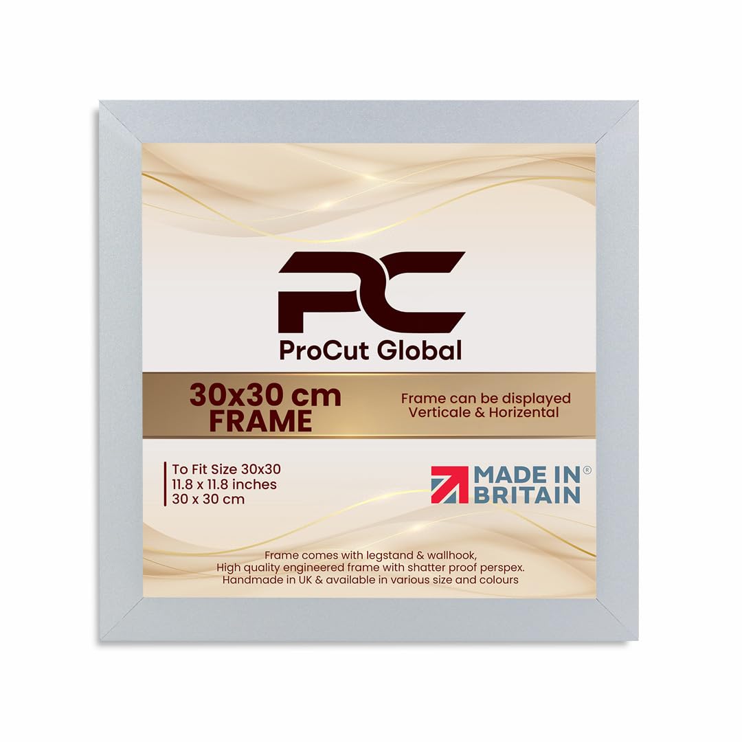 Procut Global 30X30CM Silver Picture Frames – Sleek Wooden Photo Frame with Shatterproof Perspex for Wall or Tabletop – Perfect for Posters, Certificates, Prints–Multiple Sizes & Colors Available
