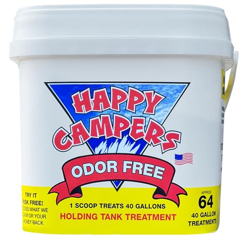 Happy Campers Holding Tank Treatment, 64 Doses - Powerful RV Black Tank Treatment for Odor Control, Septic Safe, Works in RV Gray Tanks, Prevents Buildup, Slow Draining & Clogs