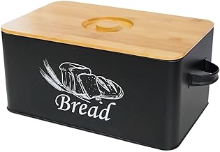 Sotech Metal Bread Box with Cutting Board Bamboo Lid for Kitchen Countertop Farmhouse Decor Bins large Breadbox Food Bread Storage Black Bread Bin with Handles