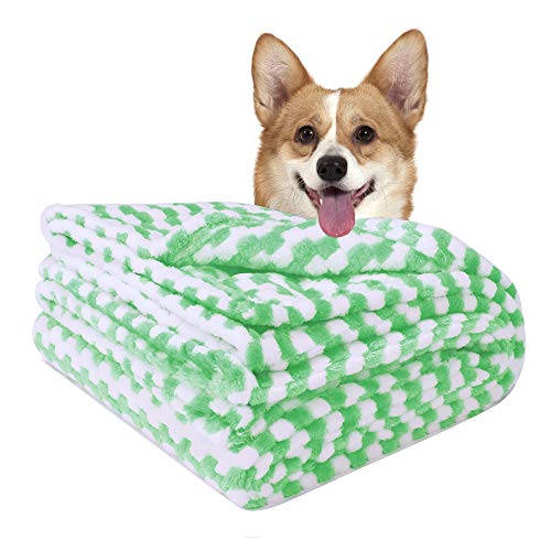 Msicyness Dog Blanket, Premium Flannel Fluffy Fleece Blankets Soft and Warm Covers for Pets Dogs Cats Throw(Medium Grid Green)