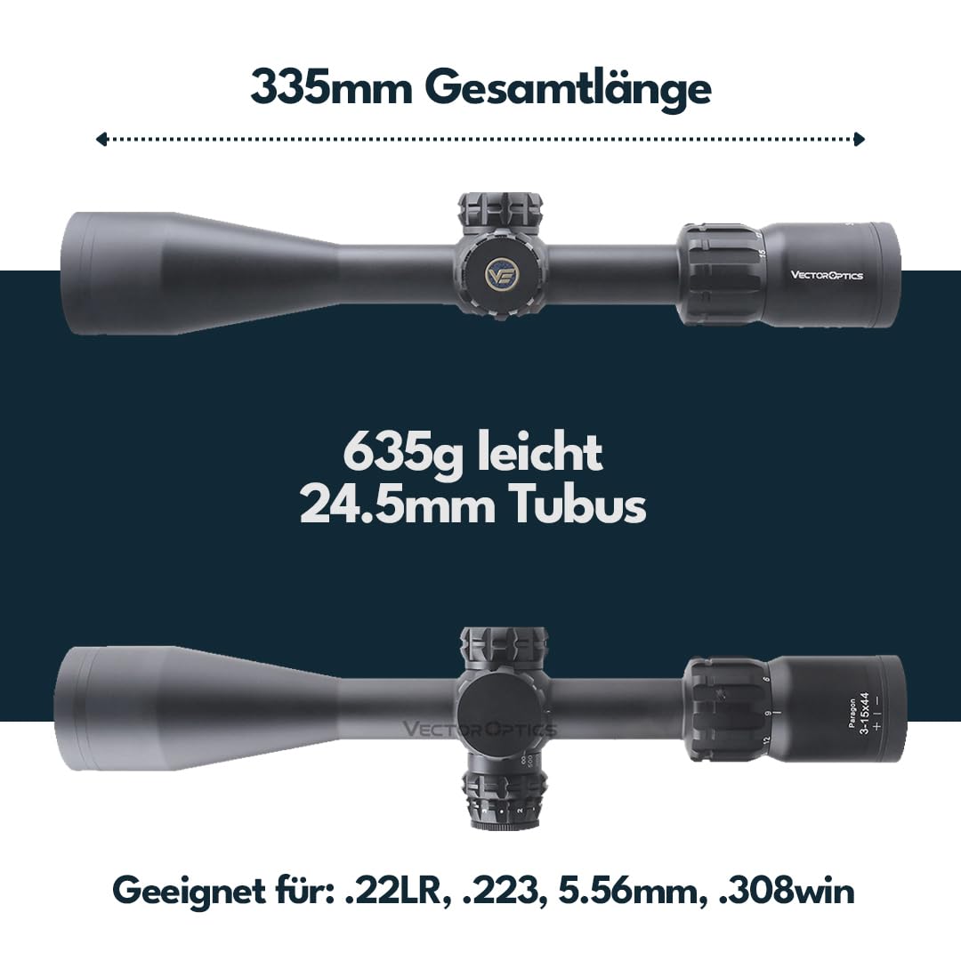 Vector Optics SCOM-37 Paragon 3-15x44SFP - Cannocchiale per sport, airsoft e caccia, fucile ad aria compressa, mirino mirino per fucile, scopa rifle scope, ampia gamma di accessori