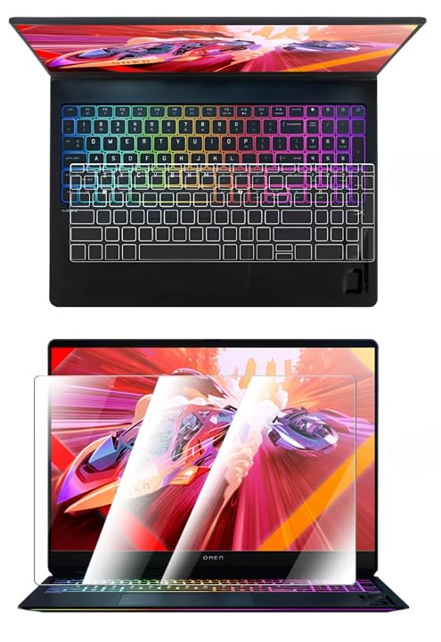 Compatible with 16'' HP OMEN MAX 16 Gaming Laptop 16-AH0003TX (2025) High Transparency Silicone TPU Keyboard Cover and High-Definition Tempered Glass