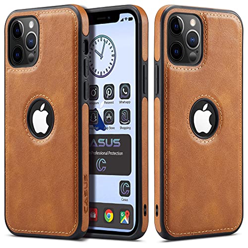 Casus Logo View Compatible with iPhone 12 | 12 Pro Case Slim Premium Vegan Leather Classic Luxury Elegant Thin Cover (2020) 6.1' (Brown)