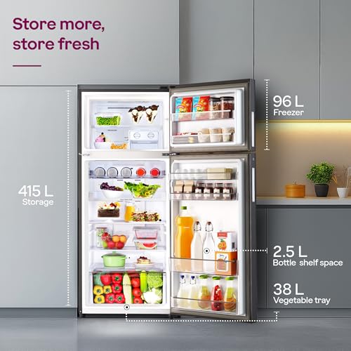 Image of Godrej 415L 1 Star| New Launch| 5 Years Comprehensive Warranty| 95%+ Food Surface Disinfection| 6-in1 Freezer Convertible| Frost Free Double Door Refrigerator (RF EON 416AN RCI GR BK, Graphite Black)