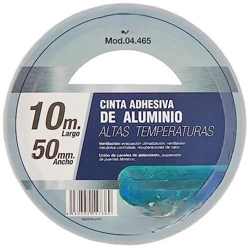 Cinta adhesiva de aluminio, 50 mm x 10 m, resistente a la temperatura, ideal para sellar, aislar y reparar.