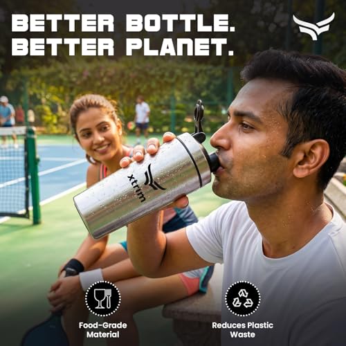 Image of Xtrim Stainless Steel Protein Shaker Bottle 750ml, 100% Leakproof Gym Shaker, Steel Tumbler with Measurement Markings, Pre & Post Workout Sipper, BPA-Free, Durable & Dishwasher Safe, Rust-Proof