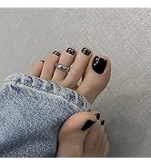 24 Pcs Black Press on Toenails Short False Toenails Square Fake Toe Nails with Designs for Women