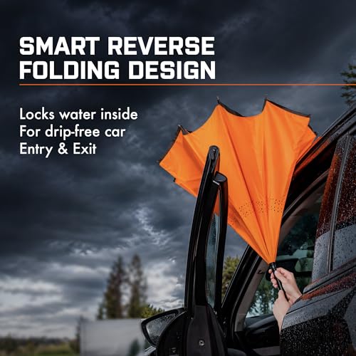 Image of Robustt 48 inch Reversible Big Size Umbrella for Rain| Manual Open /Close | Windproof Double Layer Fabric with Air Vents | C Hook Handle | Reverse Folding Umbrella for Easy Car Use
