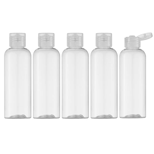 LISAPACK Botellas de viaje de 3.4 onzas con tapa abatible (5 piezas) recipiente dispensador vacío para cosméticos de tamaño de viaje (3.4 fl oz,