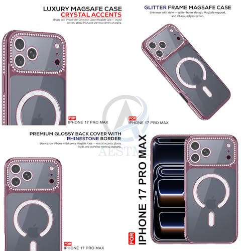 Image of AESTMO Back Cover for iPhone 17 Pro Max Compatible with MagSafe | Diamond Glitter Case | Luxury Bling Rhinestone Soft Clear TPU Bumper | Camera Lens Protection Cover for iPhone 17 Pro Max (Pink)