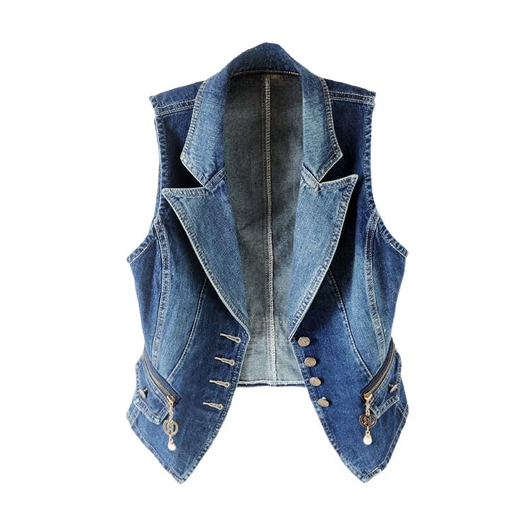 Veste sans manche femme gilet en jean léger boutons ouverts