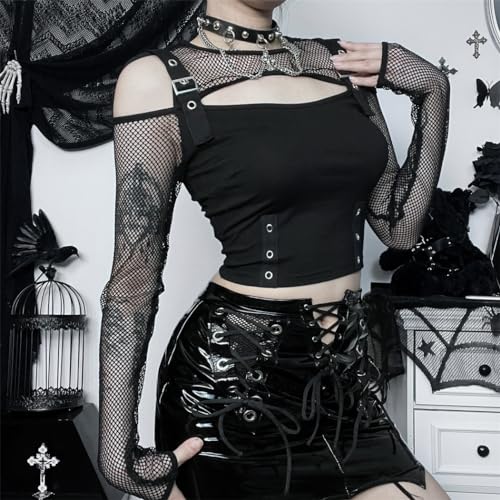 Goth Crop Top for Teen Girls Aesthetic Emo Shirts Casual Tops for Women Long Sleeve Punk3