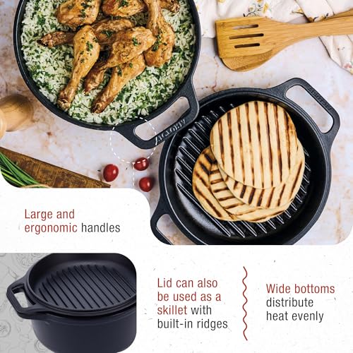 Image of Victoria 6-Quart Cast Iron Combo Cooker, Combination Dutch Oven and Skillet, Made in Colombia, 2-Piece Set