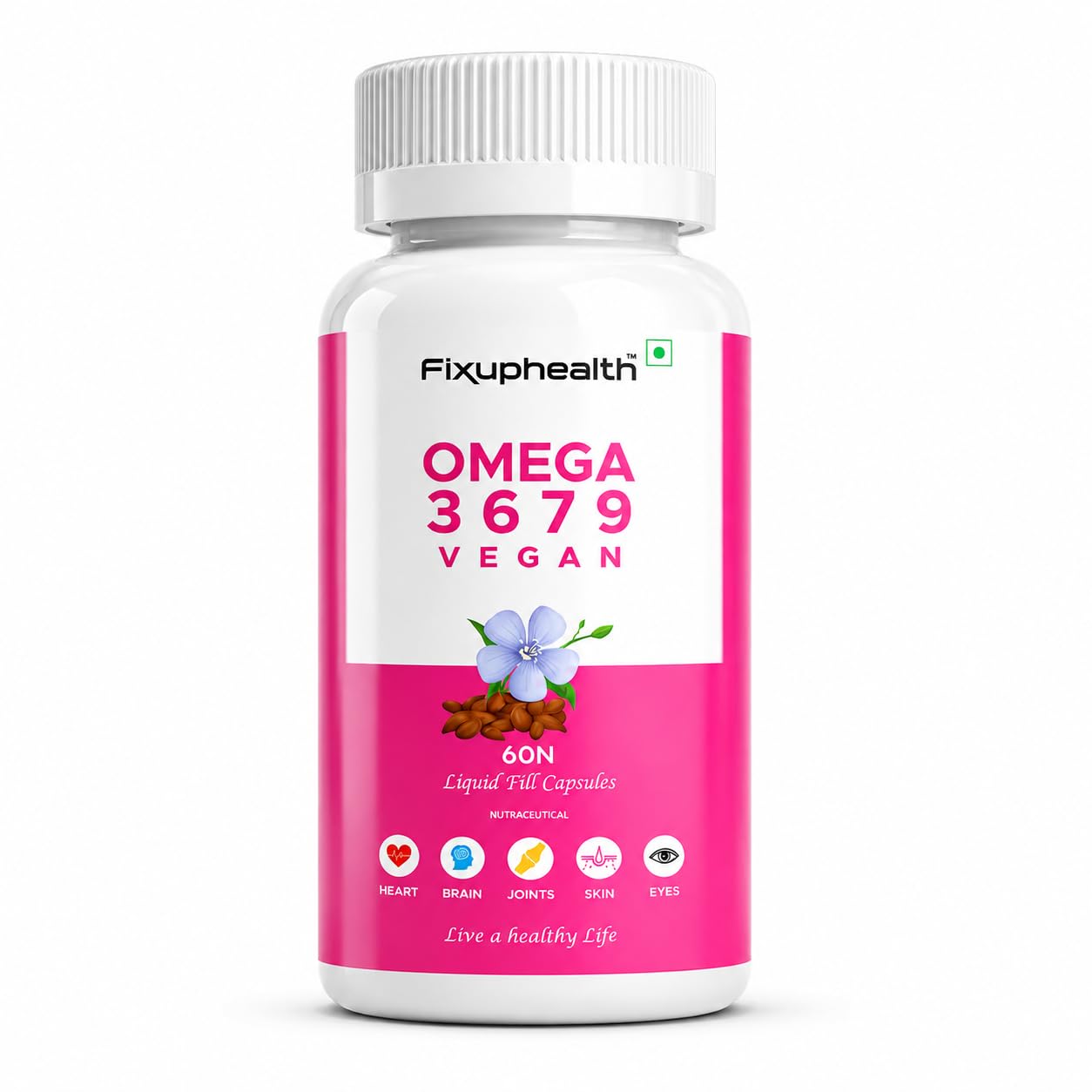 Fixuphealth Omega 3 6 7 9 Vegan Capsule with Flaxseed Sea Buckethorn Nutrition Supplement For Healthy Hair Skin Joint Brain Muscles And Bones 60 Liquid Filled Veg Capsules Pack Of 1-image-19