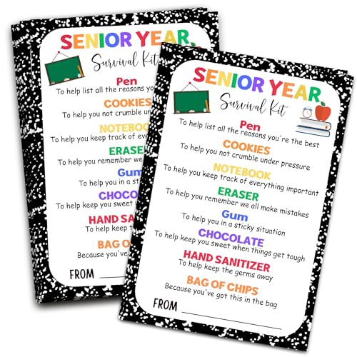 NSHIFMO 40 Pcs Senior Year Survival Kit Gift Tags First Day of School Tags with String Party Favors Present Labels for DIY Craft Candy Bags Cookie Pouch-05
