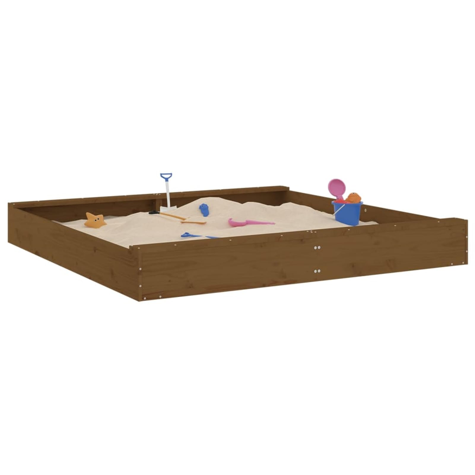 Homgoday Holz Sandkasten für Kinder 2-8 Jahre, 2 Sitze, Honigbraun, 160x160x20 cm, für draußen, Montage erforderlich Model825040