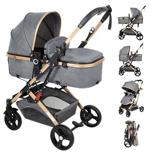 PEARLOVE 2 in 1 Baby Stroller Newborn Stroller Foldable Convertible Infant Stroller Pushchair Folding High Landscape Infant Carriage,Toddler Pushchair...