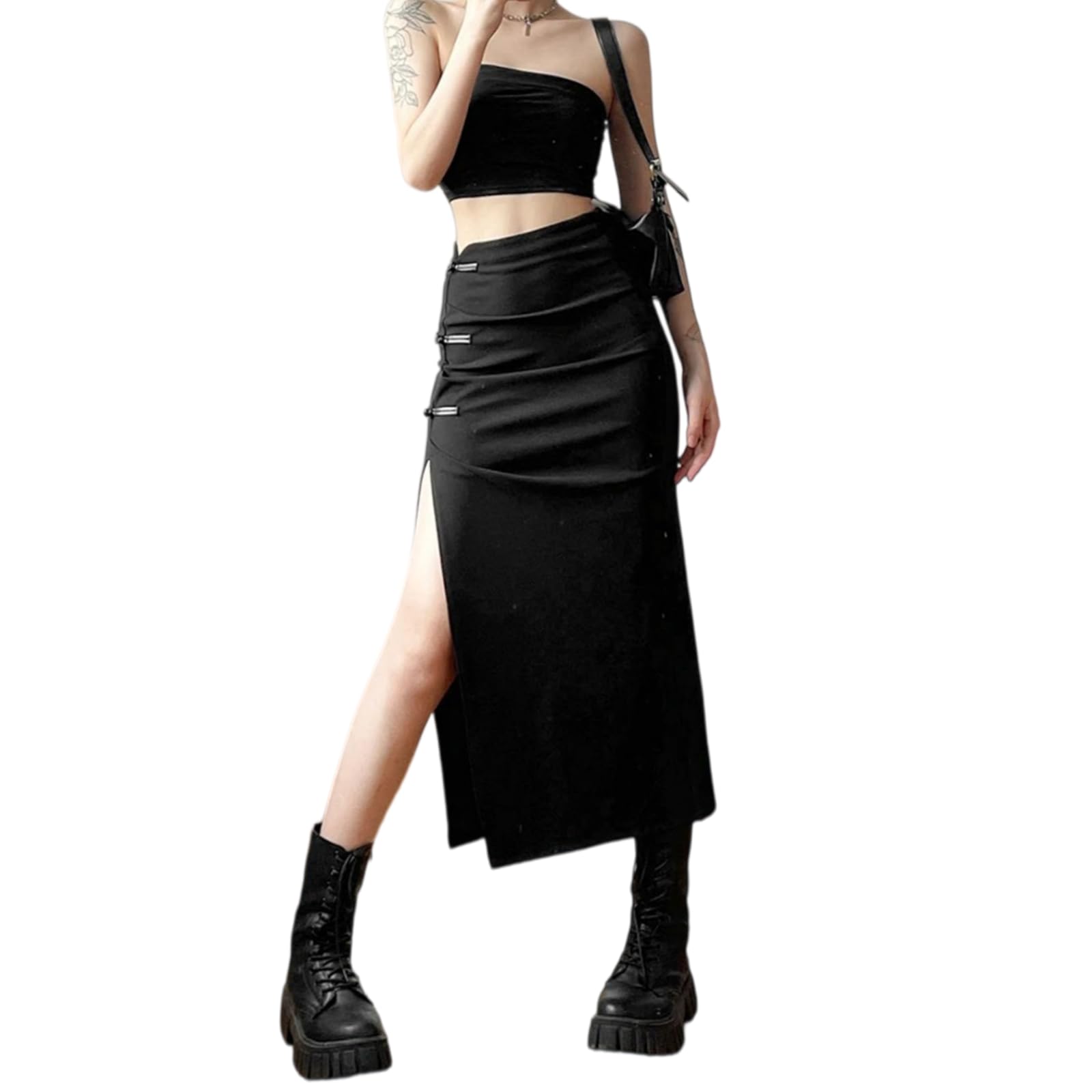 Vêtements de rue robe femme longue moulante avec côté divisé