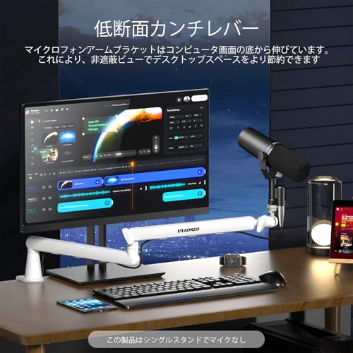 Aokeo AK-55 デスクロープロファイル調節可能なマイクブームアームスタンド、Blue Yeti、Snowball iCE、HyperX QuadCast、SoloCast、Elgato Waveなどに最適