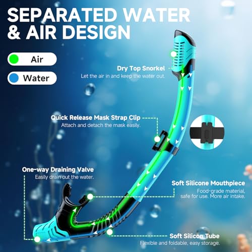 Set de snorkel para adultos, máscara de buceo con tubo seco, visión panorámica de 180° profesional para snorkel miniatura 3