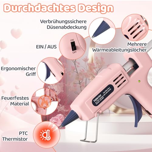 Kejector Feuerfest Heißklebepistole mit 30pcs Heißklebesticks, Klebepistole für DIY Kunst, Handwerk und schnelle Reparaturen in Haus & Büro, 20W Klebepistolen(Rosa)