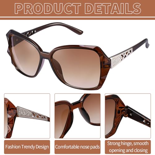 Image of Women Oversized Sunglasses UV400 Protection Lens Sun Glasses | Lightweight Shiny Frame, Classic Trendy Design, Multiple Color Options for Walking, Driving, Shopping, Taking Photos