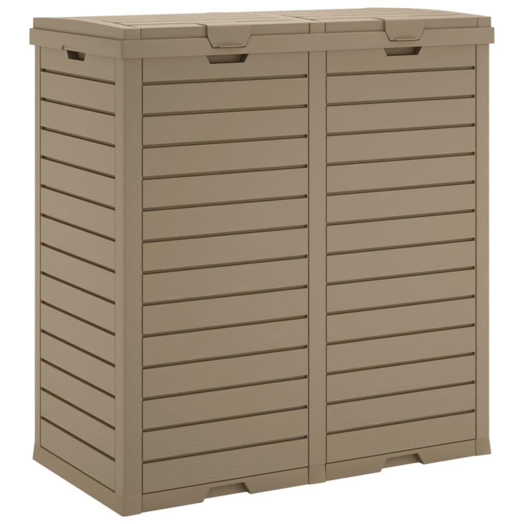 Outdoor Trash Can with Dual Compartments, 60.8 Gallon Weather-Resistant Garbage Bin, Imitation Wood Texture for Patio, Garden, Deck and Backyard, Light Brown