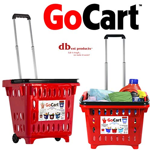 dbest products GoCart, Red Grocery Cart Shopping Laundry Basket on Wheels