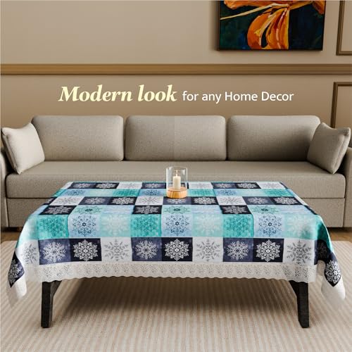 Image of Kuber Industries 40x60 Inch PVC Table Cloth 4 Seater | Multipurpose Dining Table Cover /Protector Sheet for Home, Party and Events | Star Print - Green & Blue