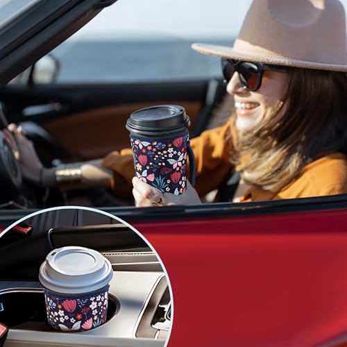 Image of KJQJLY 3 Reusable Iced Coffee Sleeves for Iced Coffee Cups or Drinks Reusable Neoprene Insulated Sleeves for Hot and Cold Drinks from Starbucks, Dunkin, And More (Butterfly Bush)