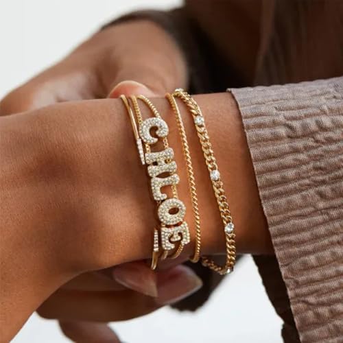 BlingSparkle Name Bracelet Personalized for Women Charm Bracelet 18K Gold Plated Cuff Bracelets with Heart Custom Nameplate with Any Words Jewelry Gift for Teen Girls2