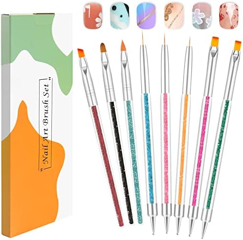 Diesisa 8pcs Nail Art Brushes Set, Double Ended Nail Brushes For Nail Art Dotting Pen, Nail Brushes for Nail art,Extension Gel Brush, Nail Liner Brush for Home & Professional DIY Use