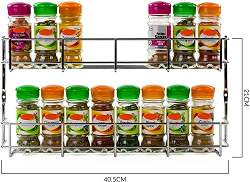 Image of andrew james 1 /2 /3 /4 /5 Spice Rack Organiser - No Assembly Needed | Chrome Hanging Spice Shelf for Inside Cupboard Door or Wall Mounted | Kitchen Organiser (2 Tier)