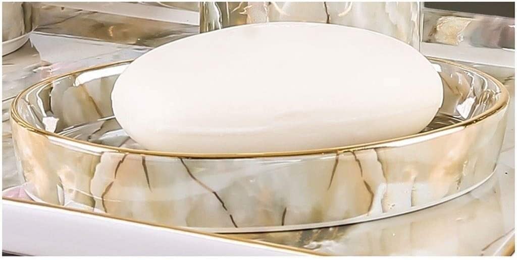 Badezimmer Set Badezimmer-Zubehör-Set, Seifenspender Aus Keramik, Nachfüllbare Lotion-Flüssigseifenpumpe Dekoration Organizer(D,5Pieces+Tray)