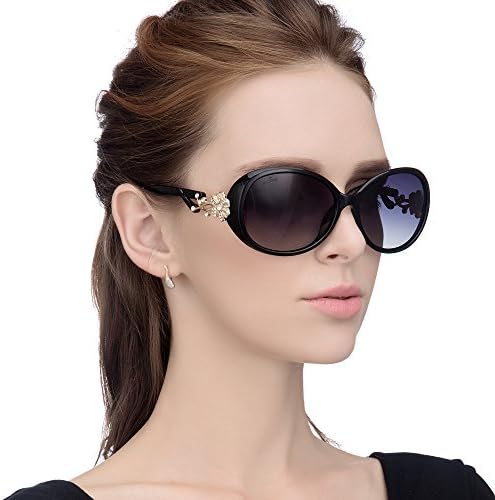 LianSan Fashion Oversized Women Uv400 Protection Polarized Lady Sunglasses Gold Flower Full Frame Sunglasses Gd103 (Black (Polarized))