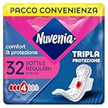 Nuvenia - Assorbente Sottile Normal con Ali - Superficie Morbida e Controllo Odori - Confezione da 32 Assorbenti