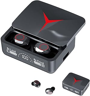 سماعات أذن لاسلكية بلوتوث 5.3 داخل الأذن مع ميكروفون بخاصية إلغاء الضوضاء من هوجكموهك صغيرة بصوت ستيريو جهوري عميق وقت تشغيل 120 ساعة شاشة LED منفذ شحن النوع سي مقاومة للماء تصنيف IP7 أسود