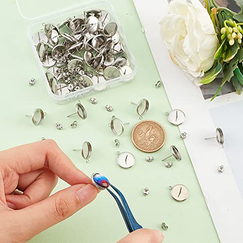 UNICRAFTALE 60pcs 12mm Round Bezel Earring with Loop Cup Tray Earrings with Ear Nuts Stainless Steel Stud Earring Findings for DIY Jewellery Making Stainless Steel Color - Image 4